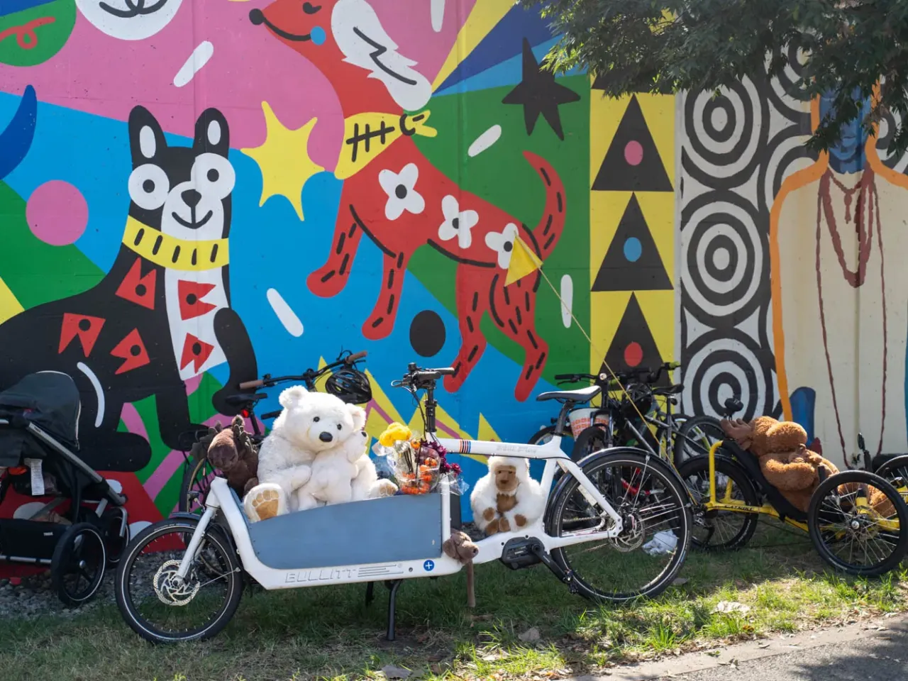 Bikes parked in front of a mural at the DC Family Bike Fest.