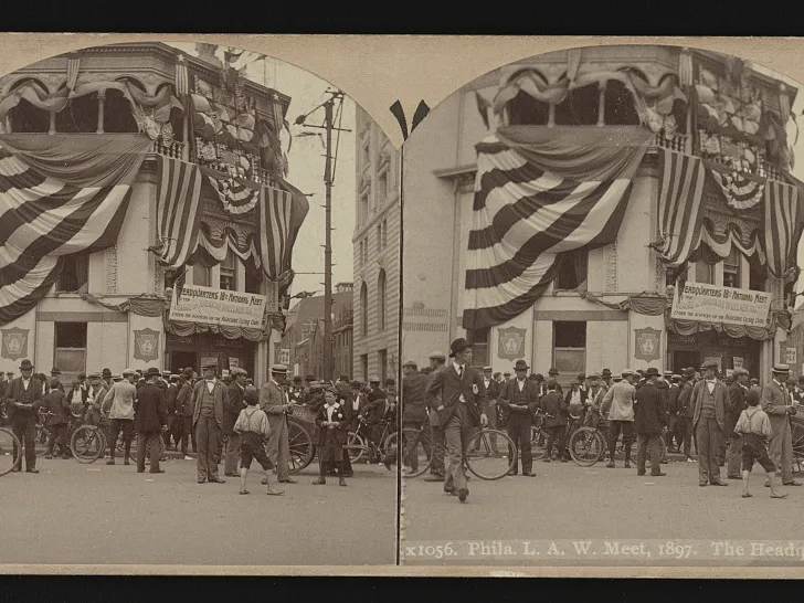 Cyclists at a meeting of the Philadelphia League of American Wheelmen in 1897.