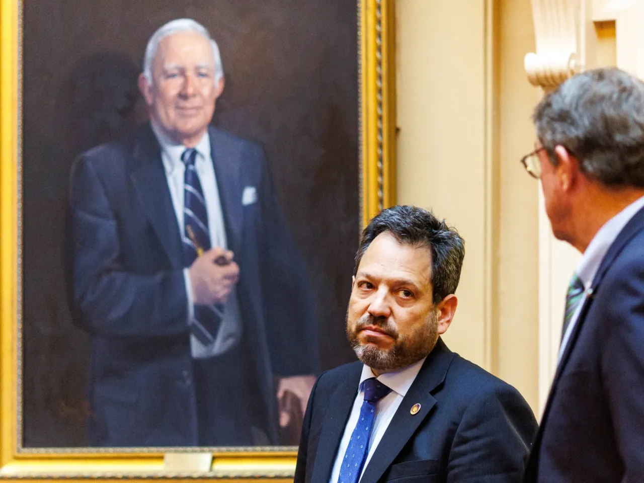 General Assembly starts hashing out redistricting amendment for 2026 1 Sen. Scott Surovell, D-Fairfax, chats with Sen. Richard Stuart, R-King George, during a momentary recess at the Virginia General Assembly on Monday, October 27, 2025 in Richmond.