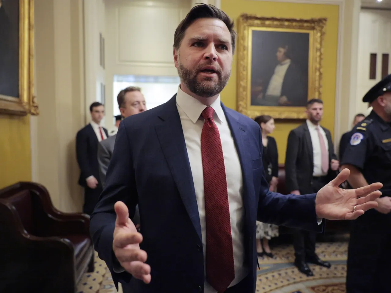 Senate Republicans deal Trump a rare rebuke on trade with vote against Brazil tariffs 1 Vice President JD Vance talks with reporters after attending the weekly Senate Republican policy lunch on Tuesday. Vance told reporters that tariffs are a critical source of leverage for President Trump on the international stage.