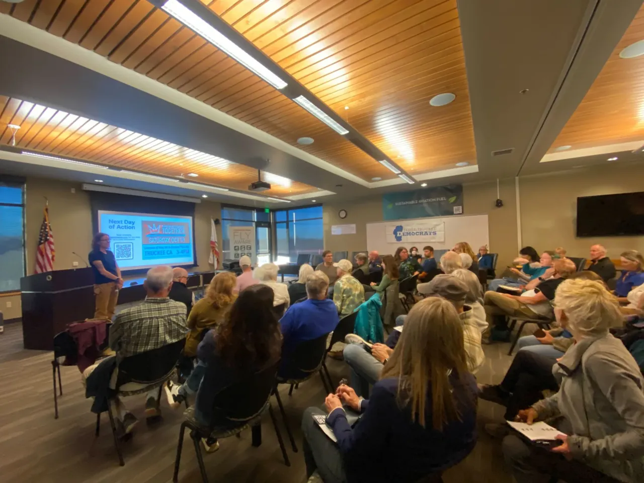 Democrats in Truckee, CA., meet to discuss the ballot question Tuesday asking voters if they want the state to redraw its congressional district lines.