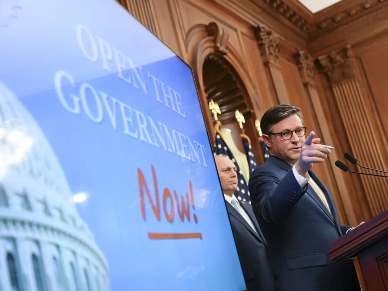House Speaker Mike Johnson, R-La., speaks during a press conference on Capitol Hill on Monday. Johnson is a longtime critic of the Affordable Care Act, but has acknowledged the law is unlikely to be repealed.