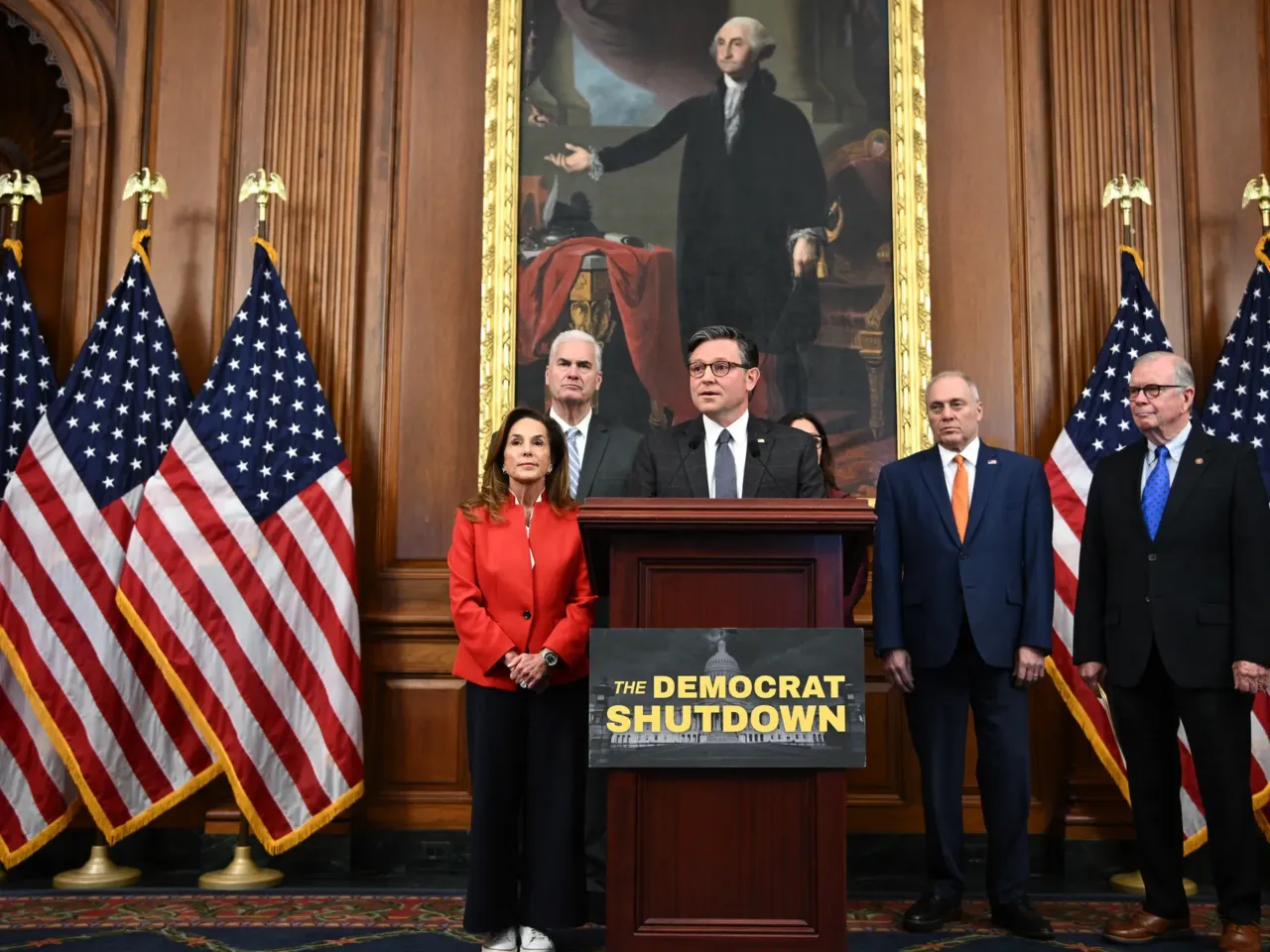 The federal government is still shut down. Here's what that means across the country 1 Speaker of the House Mike Johnson (C), Republican from Louisiana, speaks during a news conference with House Republican leadership at the U.S. Capitol on Nov, 4.