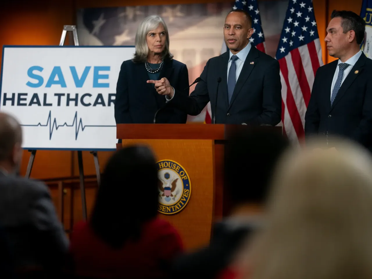 The federal government is still shut down. Here's what that means across the country 2 Rep. Katherine Clark, a Democrat from Massachusetts, from left, Rep. Hakeem Jeffries, a Democrat from New York, and Rep. Pete Aguilar, a Democrat from California, during a news conference at the U.S. Capitol Oct. 22.