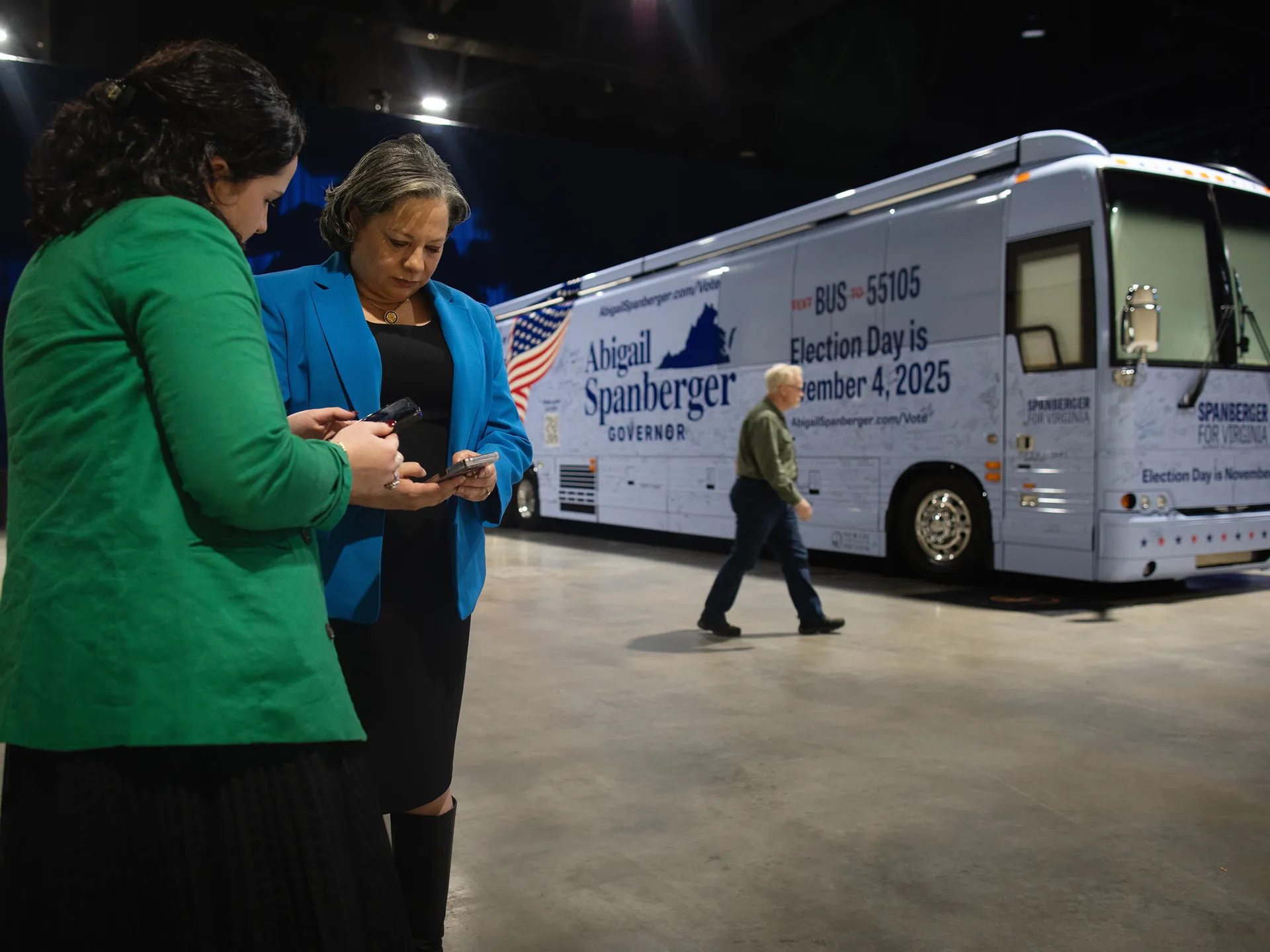 Photo essay: Amid historic election, Virginians long for change 25 Virginia Congresswoman Jennifer McClellan (D–4th) confers with an aide to former US Rep. Abigail Spanberger during Tuesday night's events in Richmond.