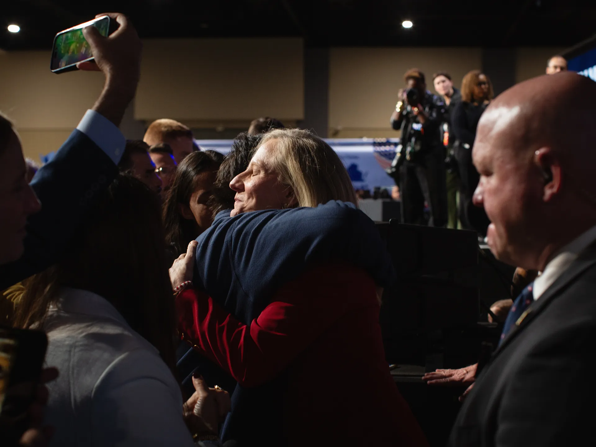 Photo essay: Amid historic election, Virginians long for change 32 Virginia Governor-elect Abigail Spanberger hugs a supporter in the crowd at her election night event in Richmond.