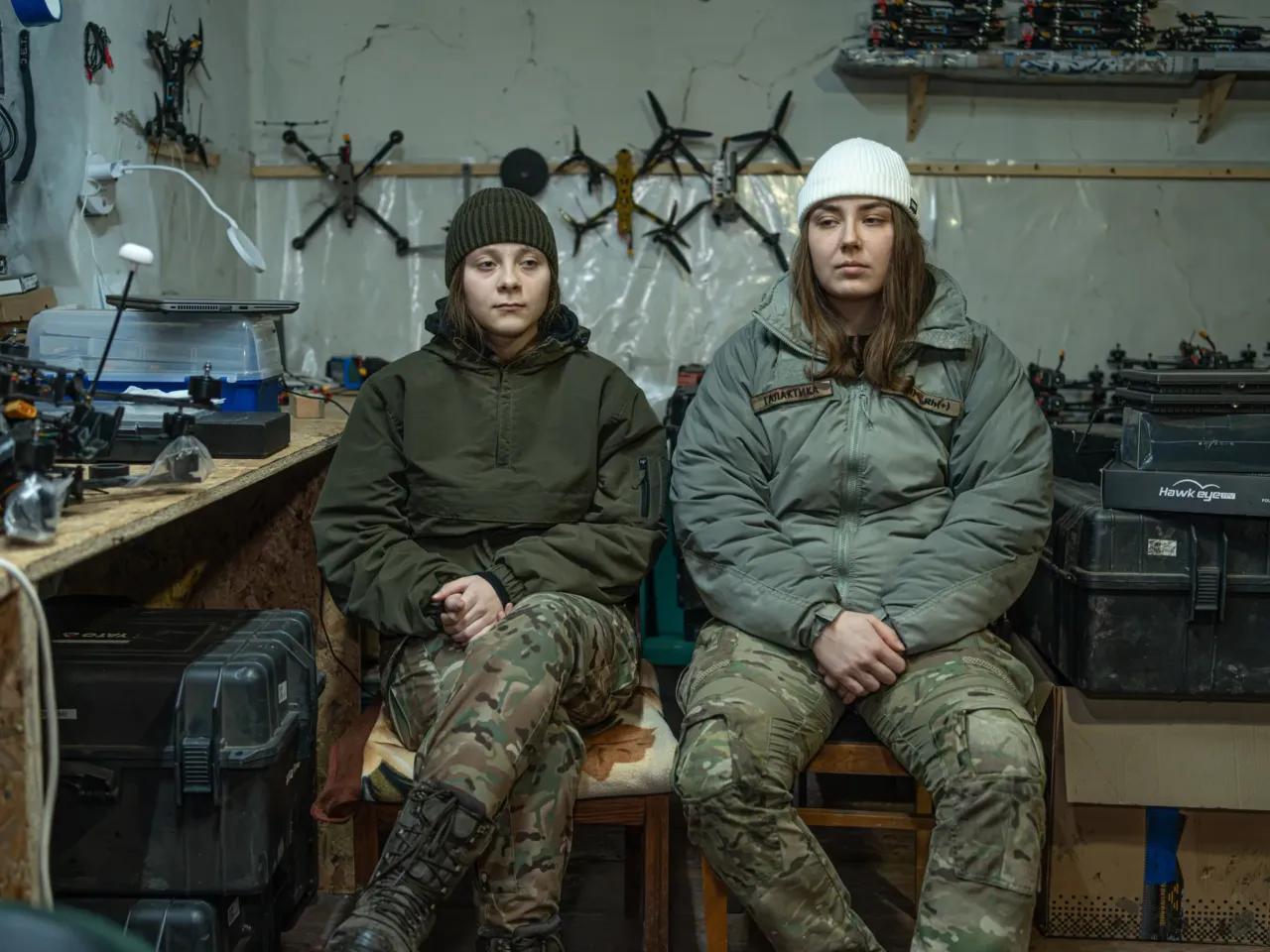 'No turning back': More and more Ukrainian women join the army to fight Russia 3 Yevhenia "Furia" (left), 19, a reconnaissance drone pilot, and Dasha "Galactica," 23, a first-person view drone pilot — both members of Ukraine's Khartiia 13th National Guard Brigade — sit in a drone workshop on Feb. 1.