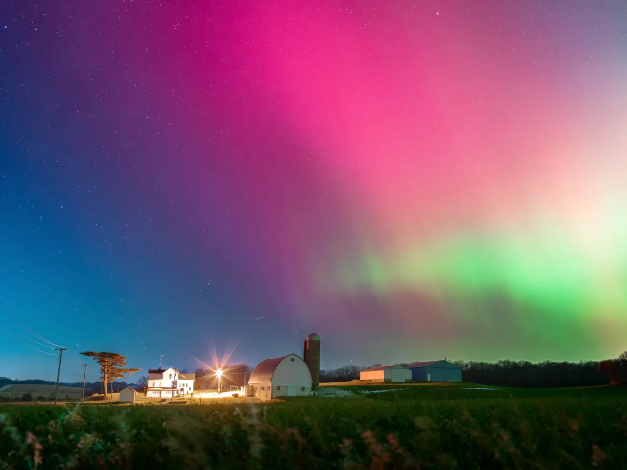 The aurora borealis lit up the night sky over Monroe, Wis., on Tuesday night. The northern lights were visible as far south as Alabama and Florida