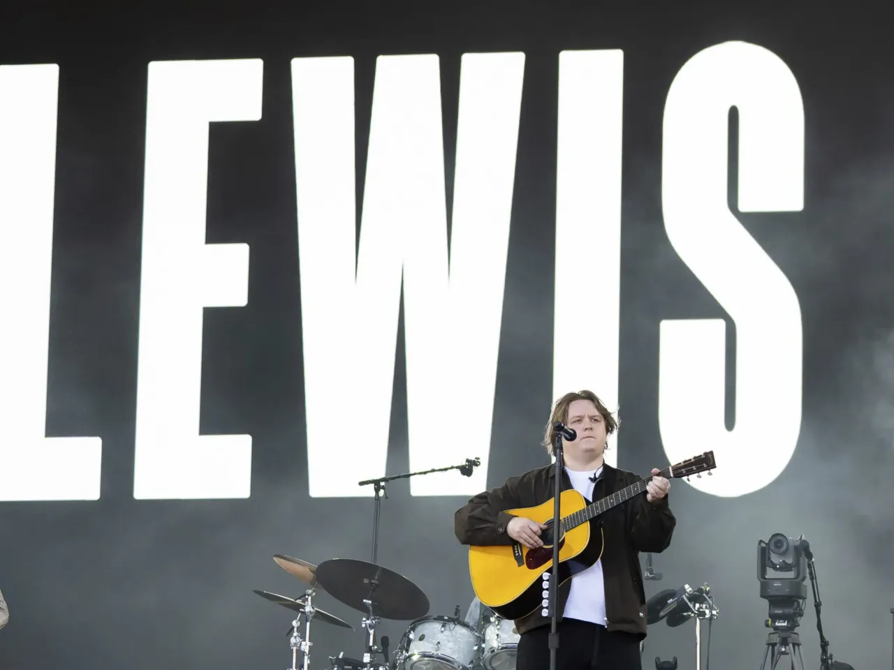 Lewis Capaldi performs at the Glastonbury Festival at Worthy Farm in Somerset, England, on June 27, 2025.