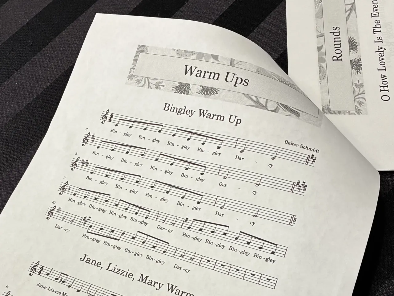 Sheet music from a workshop at the Jane Austen Society of North America's Annual General Meeting in Baltimore.