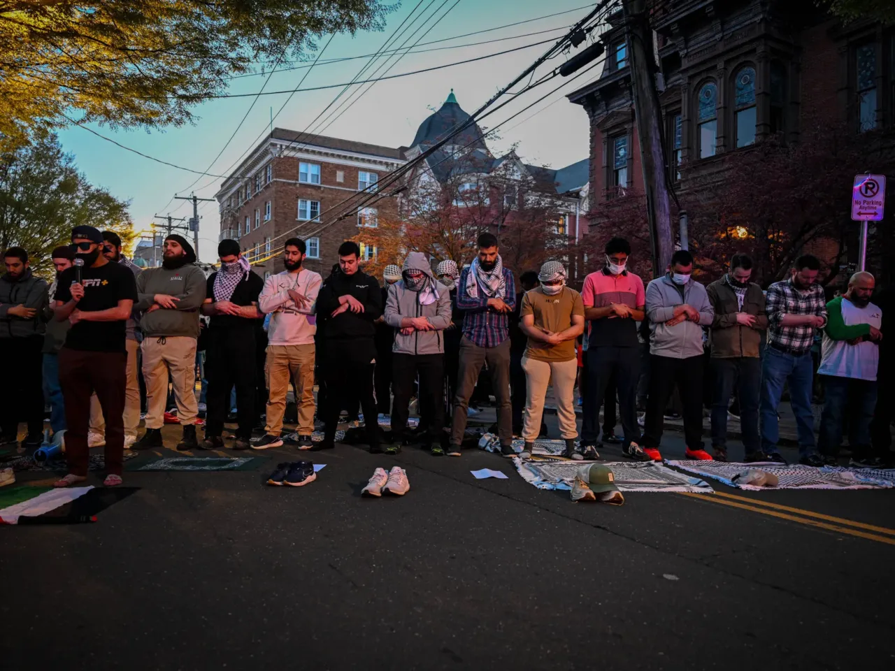 2025: The images that stayed with us 6 Pro-Palestinian activists pray in the streets as part of a protest against the presence of Itamar Ben-Gvir, the Israeli Minister of National Security, outside the John C. Anderson House on the Yale University campus in New Haven, Conn., on April 23, 2025.