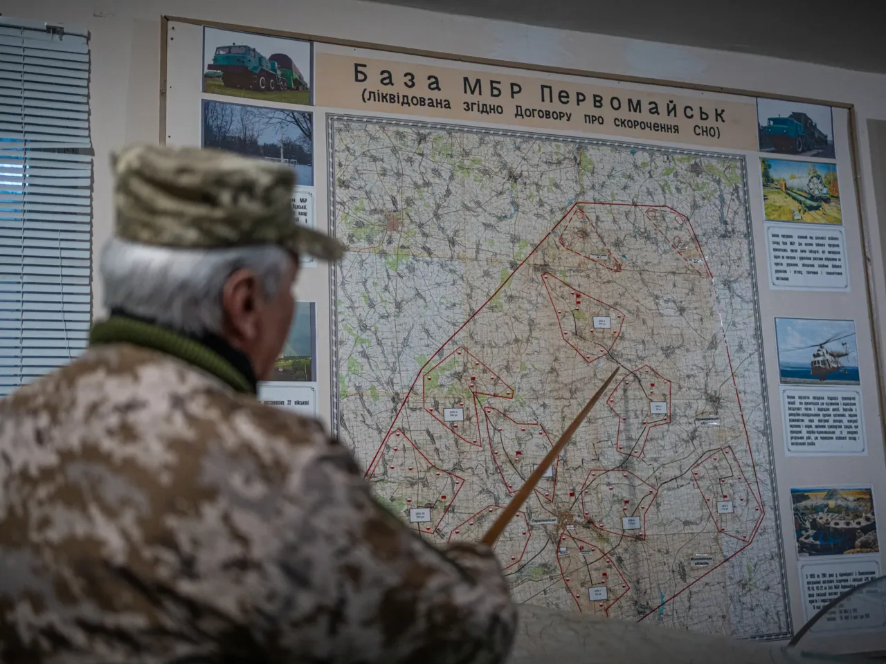 For Ukrainians, a nuclear missile museum is a bitter reminder of what the country gave up 2 Hennadiy Vladimirovitch Fil shows launch site locations on a map at the Museum of the Strategic Missile Forces.