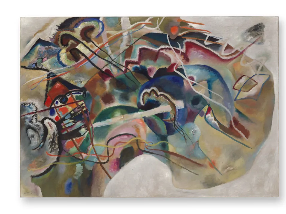 Wassily Kandinsky's Painting With White Border (Bild mit weißem Rand), 1913. Oil on canvas, Guggenheim Museum, New York City.