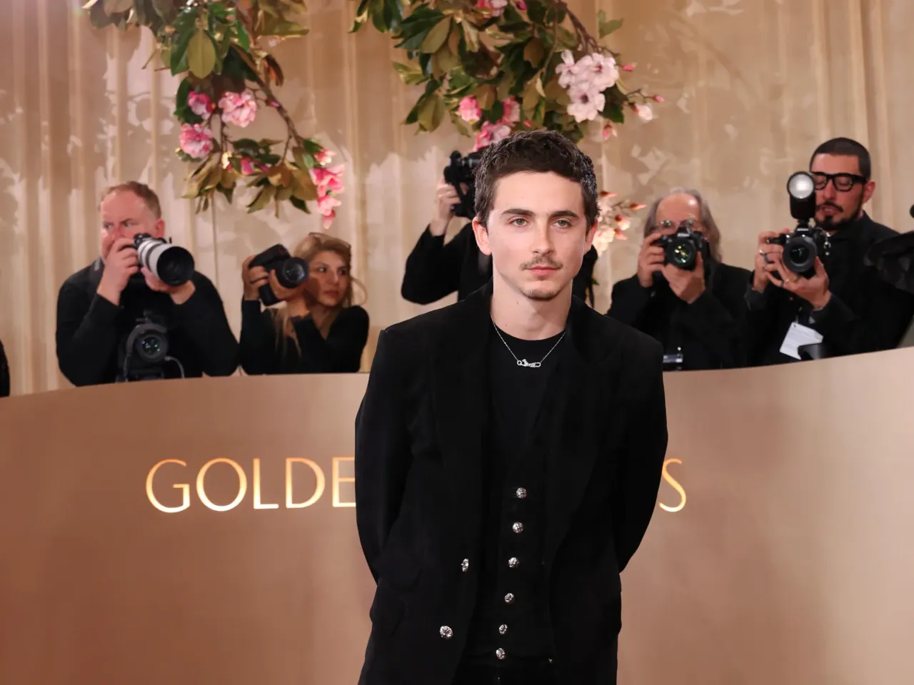 Timothée Chalamet on the Golden Globes red carpet.