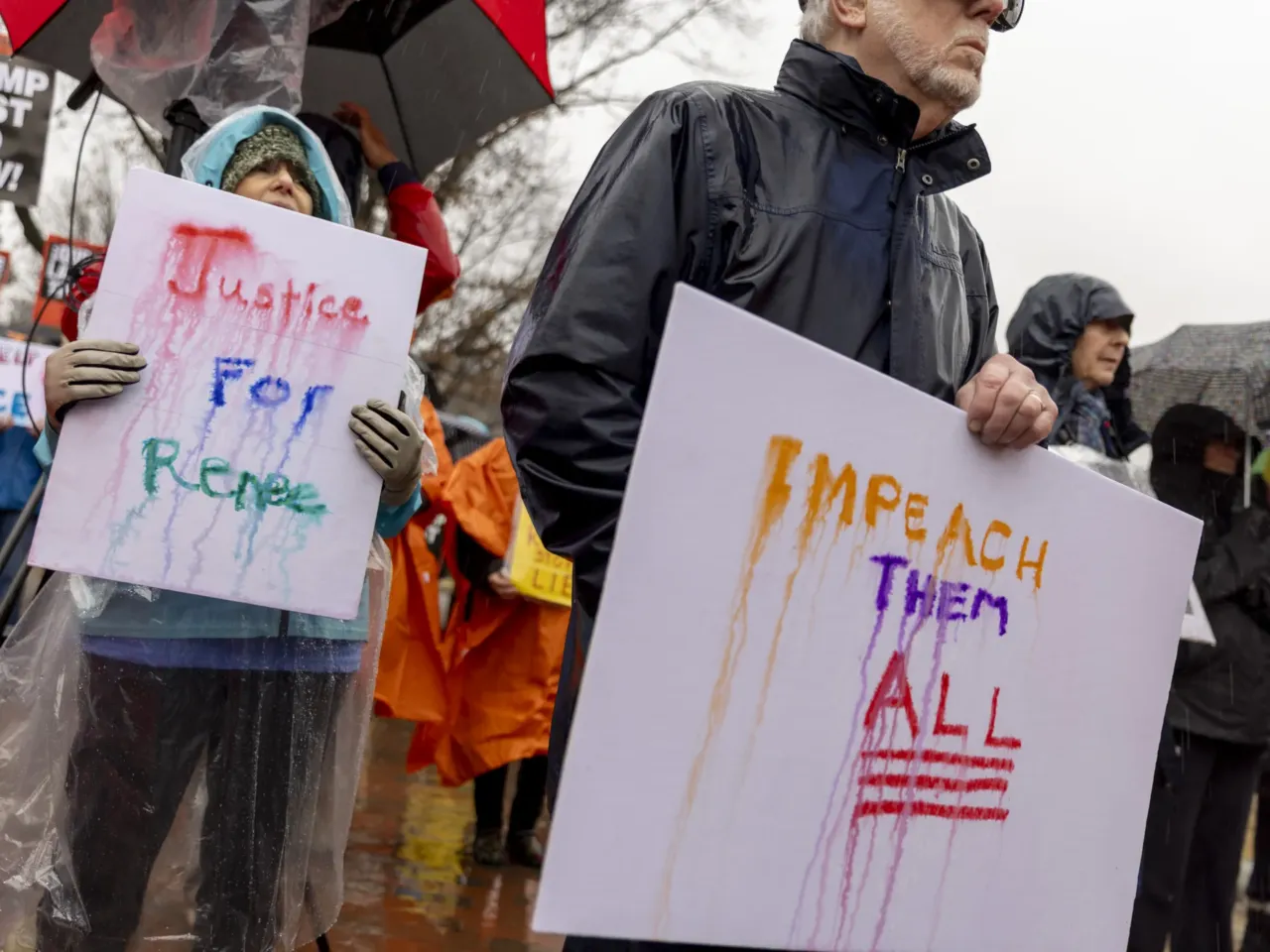 Demonstrators gather near the White House for an anti-ICE protest organized by Refuse Fascism on Saturday, January 10, 2026, in response to the recent shooting death of Renee Macklin Good in Minneapolis, MN.