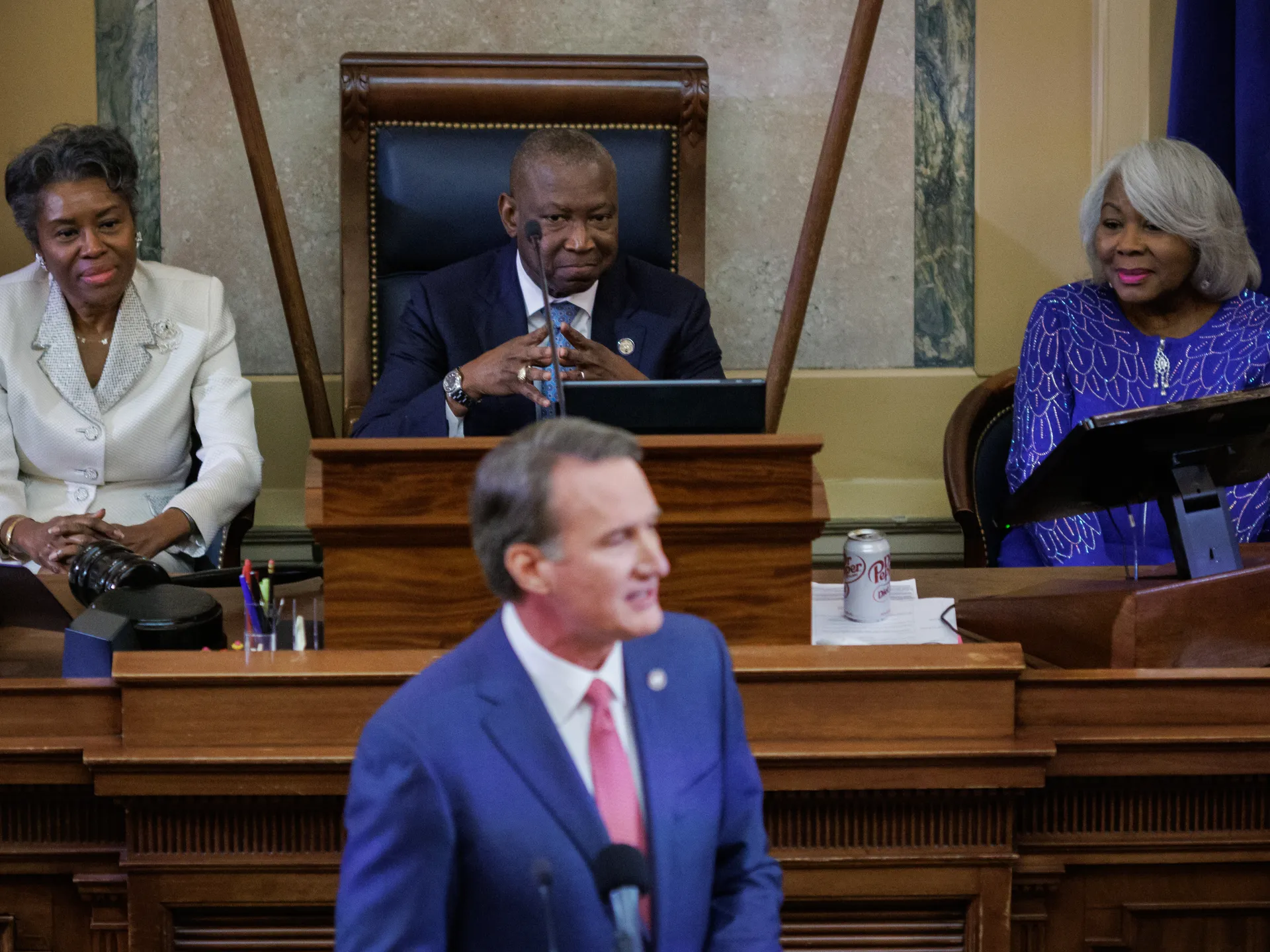 Gov. Glenn Youngkin: Virginia is stronger 'by every single metric' 6 Gov. Glenn Youngkin flanked by Lt. Gov. Winsome Earle-Sears, Speaker of the House Don L. Scott, D-Portsmouth, and President pro tempore Louise Lucas delivers his final State of the Commonwealth address to the joint session of the 2026 General Assembly session on Wednesday, January 14, 2026 at the Virginia State Capitol in Richmond, Virginia.