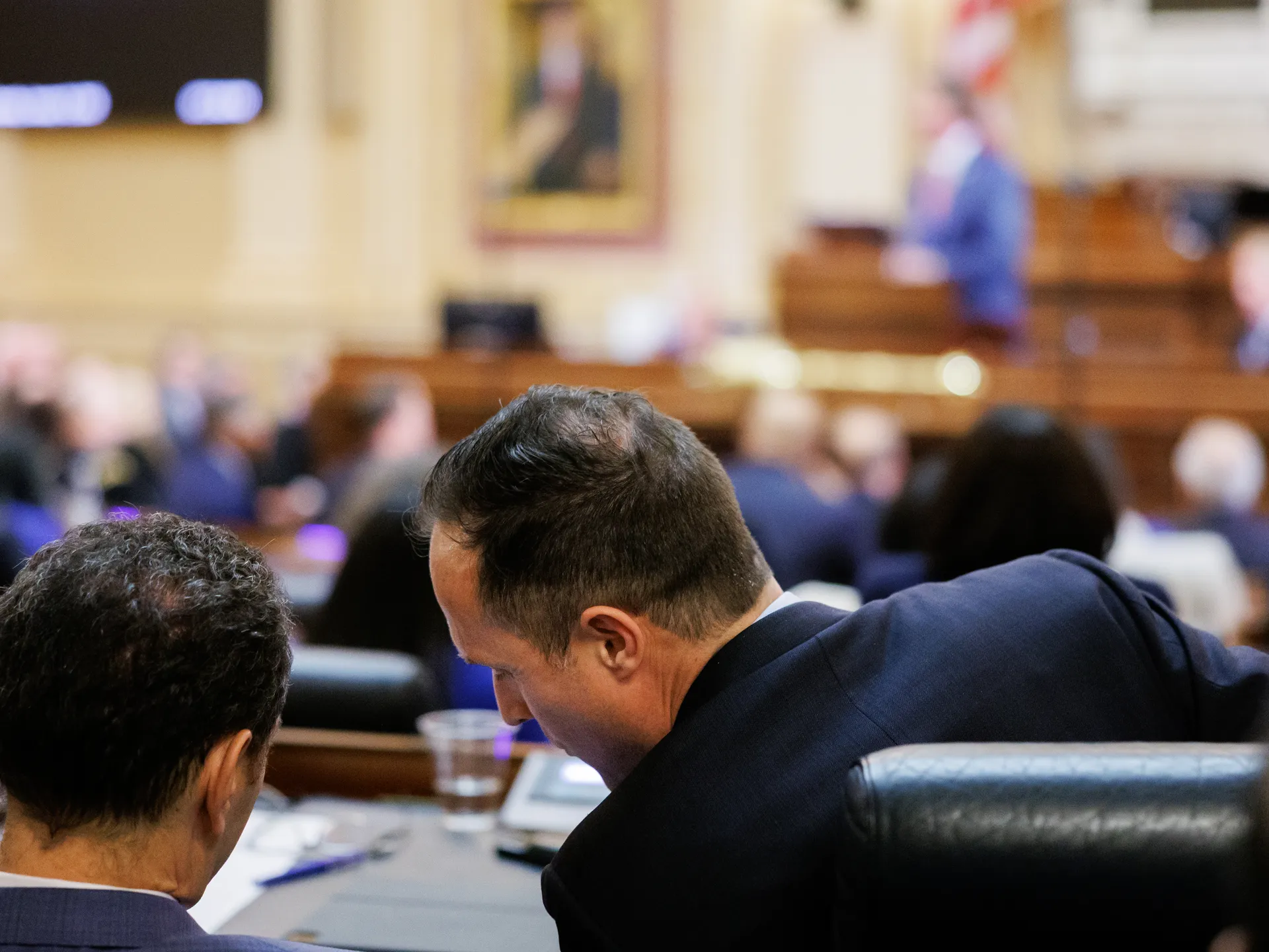 Gov. Glenn Youngkin: Virginia is stronger 'by every single metric' 8 Sen. Schuyler VanValkenburg, D-Henrico, right, chats Del. Marcus B. Simon, D-Fairfax, as Gov. Glenn Youngkin delivers his final State of the Commonwealth address to the joint session of the 2026 General Assembly session on Wednesday, January 14, 2026 at the Virginia State Capitol in Richmond, Virginia.