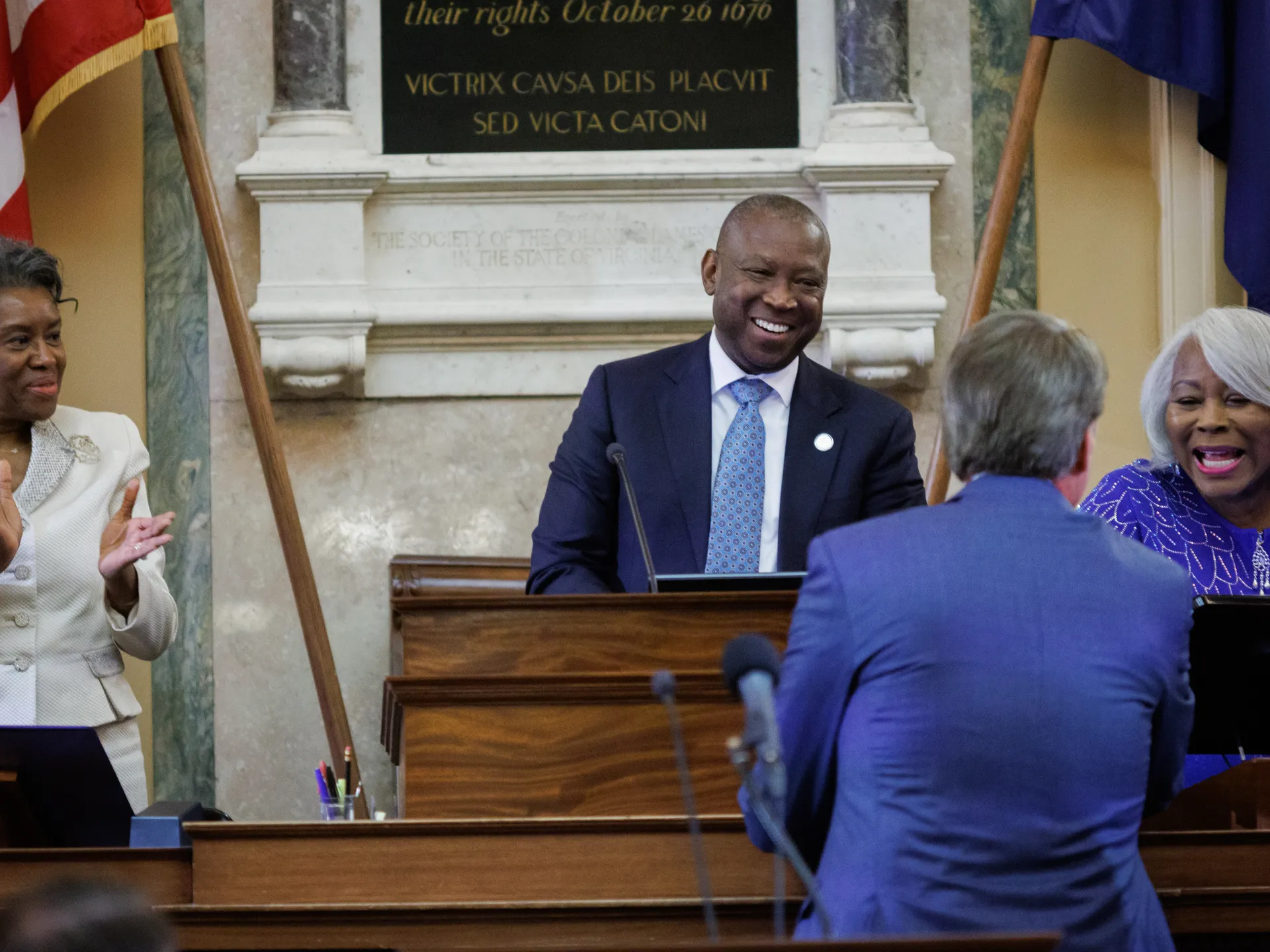 Gov. Glenn Youngkin: Virginia is stronger 'by every single metric' 16 Gov. Glenn Youngkin shakes hands with President pro tempore Louise Lucas as Lt. Gov. Winsome Earle-Sears and Speaker of the House Don L. Scott, D-Portsmouth, look on after he delivered his final State of the Commonwealth address to the joint session of the 2026 General Assembly session on Wednesday, January 14, 2026 at the Virginia State Capitol in Richmond, Virginia.