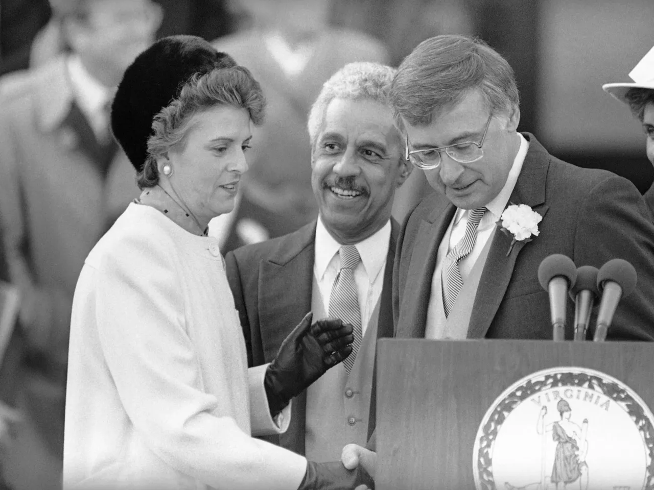 Abigail Spanberger is breaking long-held inauguration traditions 2 Mary Sue Terry, the first woman elected to statewide office in Virginia, is sworn in as attorney general on Jan. 11, 1986. Terry recalled to NPR that members of the legislature debated what she should wear to the inauguration. "The speaker, who had been my running mate for three elections, cut the matter short and said, 'Hell, let her wear what she wants to wear.' And that's what I did," she said.