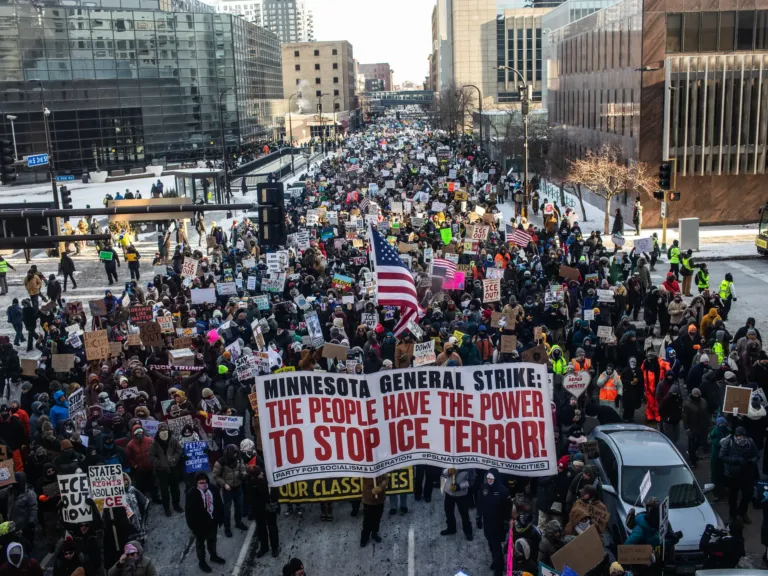 Minnesotans turn out in the frigid cold to protest Trump’s immigration crackdown