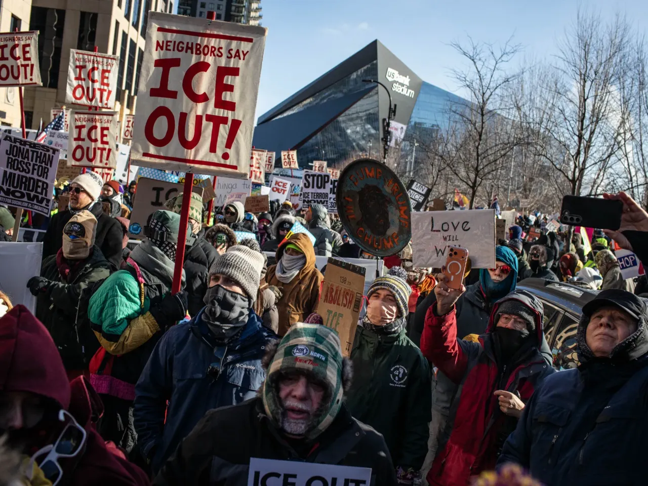 Videos and eyewitnesses refute federal account of Minneapolis shooting 4 Thousands gathered downtown in subzero temperatures Friday as hundreds of Minnesota businesses closed in a statewide "ICE Out" protest and strike against federal immigration enforcement and the expanded ICE operations in Minneapolis.