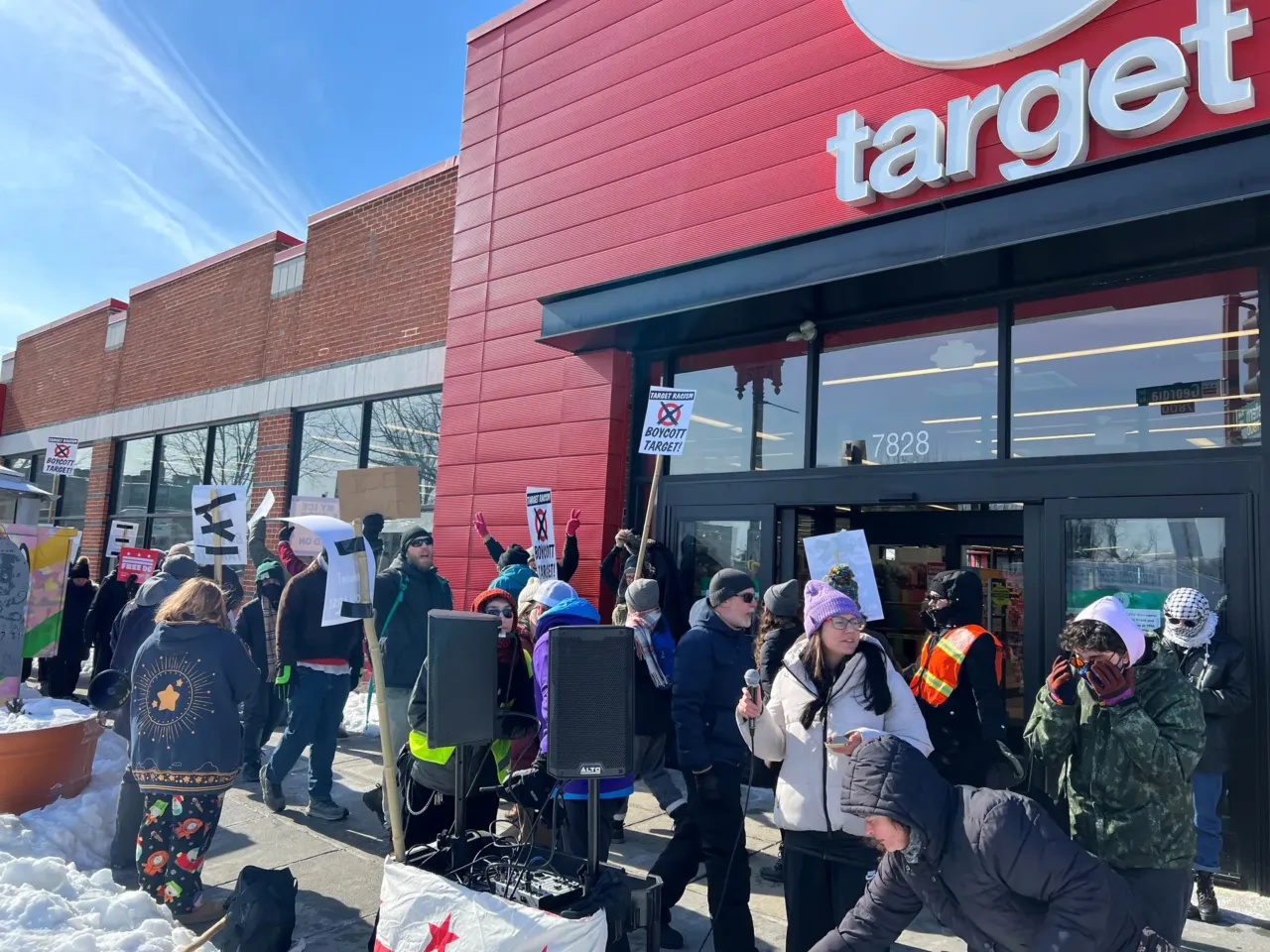 Protesters demonstrate against federal immigration enforcement operations, picketing a Target store in Washington, D.C. Target is based in Minneapolis, where federal agents killed two protesters in January.