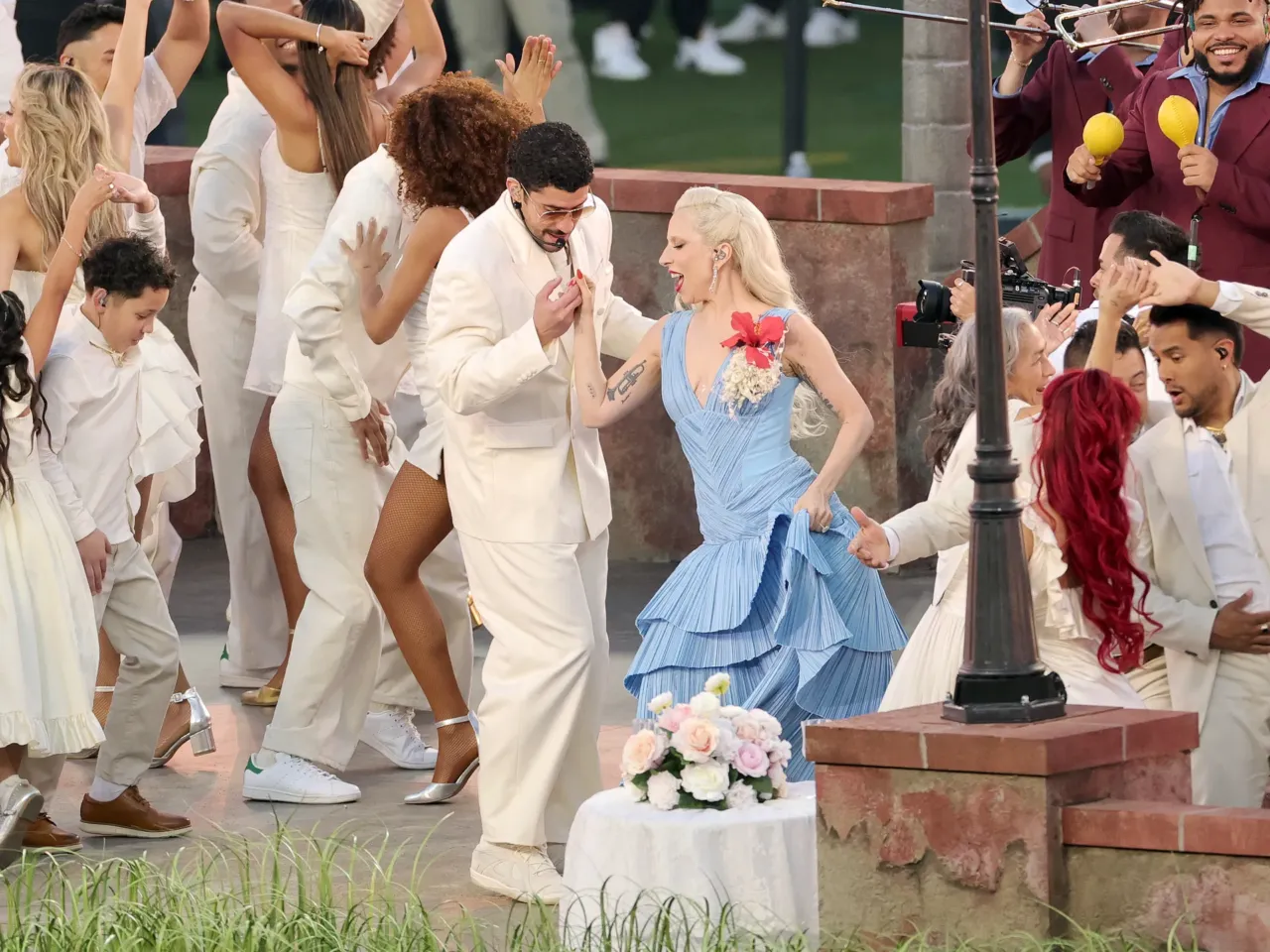 Bad Bunny makes Puerto Rico the home team in a vivid Super Bowl halftime show 3 One of the guests in the halftime show was Lady Gaga, who played the role of wedding singer, singing a salsa version of her hit "Die With a Smile."
