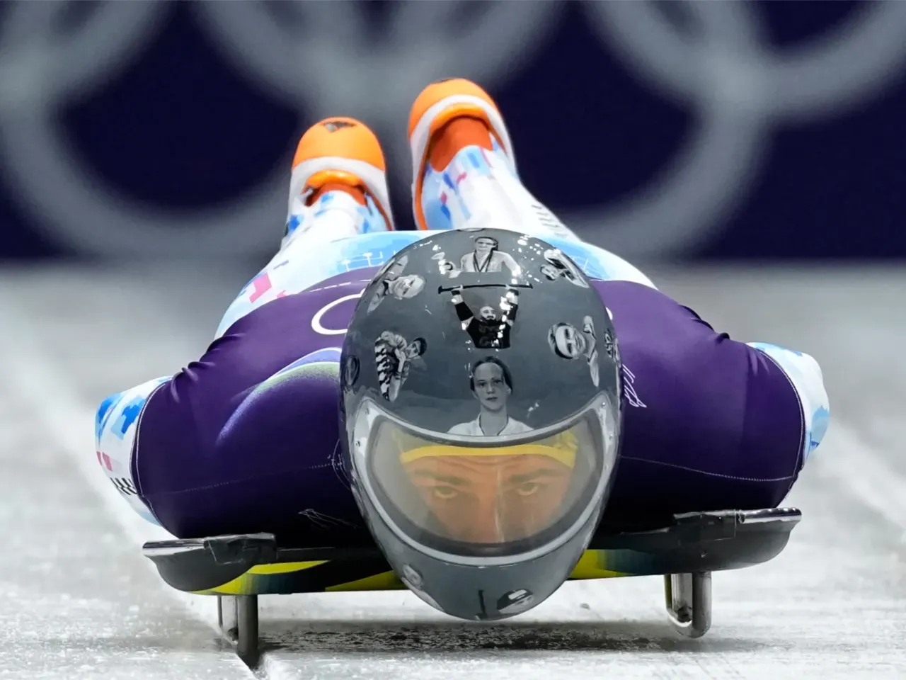 Ukraine's Vladyslav Heraskevych starts for a men's skeleton training session at the 2026 Winter Olympics, in Cortina d'Ampezzo, Italy, Wednesday.