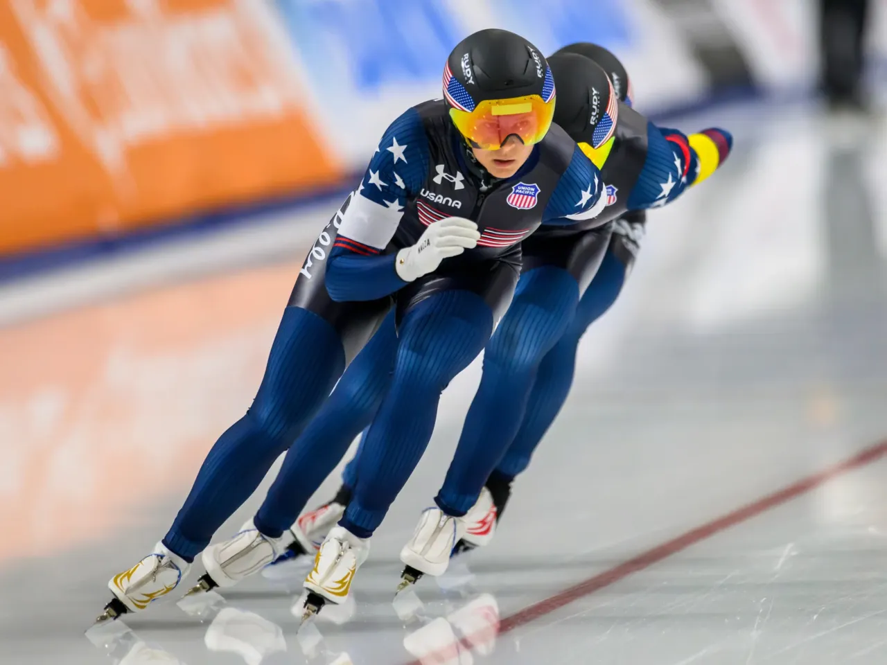 U.S. Olympic speed skaters adapt NASCAR 'bump drafting,' revolutionizing team event 2 From front to back, United States' Brittany Bowe, Mia Manganello and Greta Myers skate during the women's team pursuit at a World Cup speedskating event Sunday, Nov. 16, 2025, in Salt Lake City.