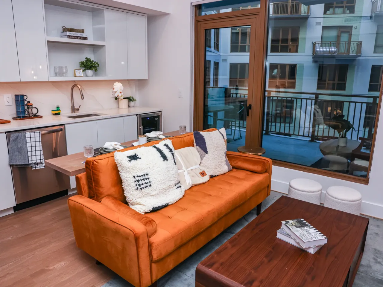 From cubicles to kitchens: How empty offices are becoming homes 2 Inside the kitchen and living room of a one-bedroom model apartment at Accolade, an office-to-residential conversion project in downtown Washington, D.C., by local developer Foulger Pratt.