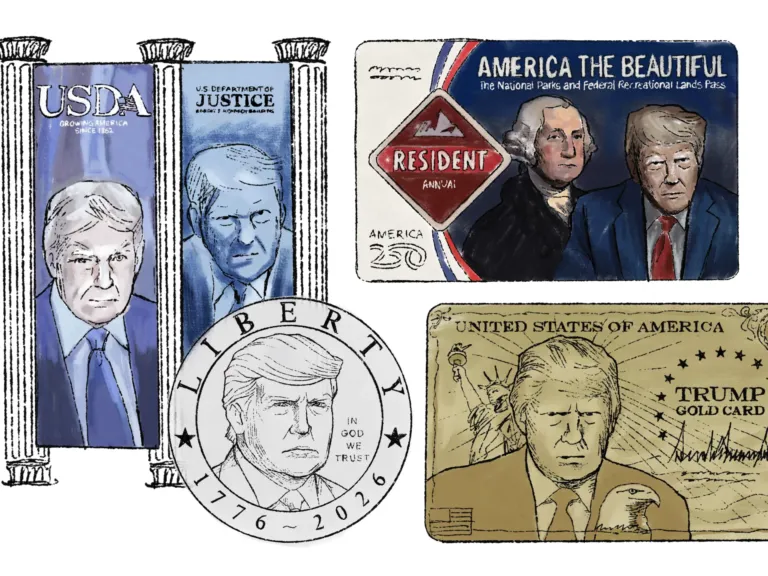 Marketing or a cult of personality? Trump’s name and face are all over the place