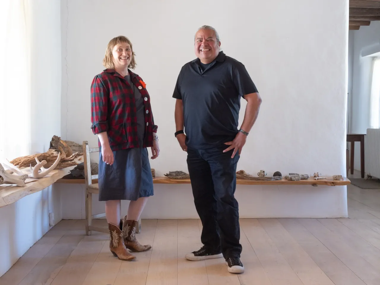 Reframing Georgia O'Keeffe's legacy and protecting the land she loved 2 Artist Jason Garcia (Okuu Pin) of Santa Clara Pueblo (left) and Curator Bess Murphy of the Georgia O'Keeffe Museum in Santa Fe photographed in the studio of Georgia O'Keeffe's home at Ghost Ranch in New Mexico on March 11.