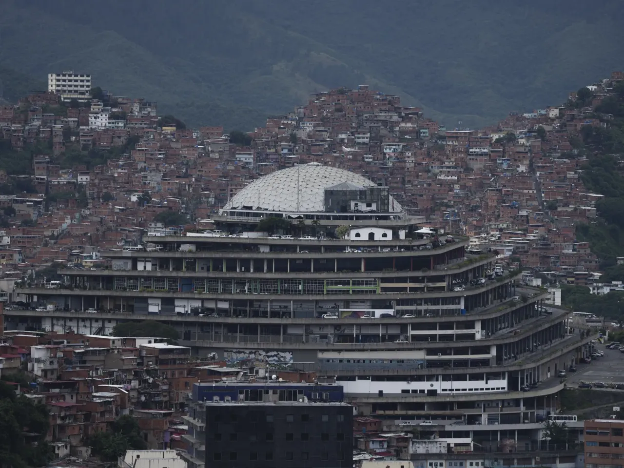 Venezuela's National Intelligence Service headquarters, known as El Helicoide, stands in front of La Cota 905 neighborhood in Caracas, Venezuela, Sept. 12, 2022.