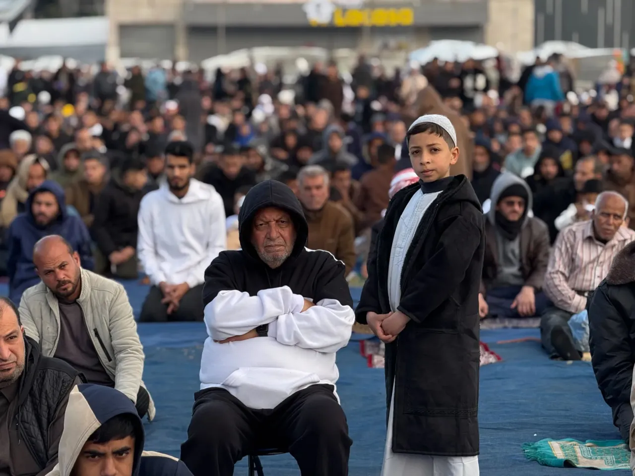 Palestinians gather in Gaza City to mark the end of Ramadan, the Muslim month of fasting, with Eid prayers. Israeli airstrikes prevented such gatherings last year and the year before during the war on Hamas.