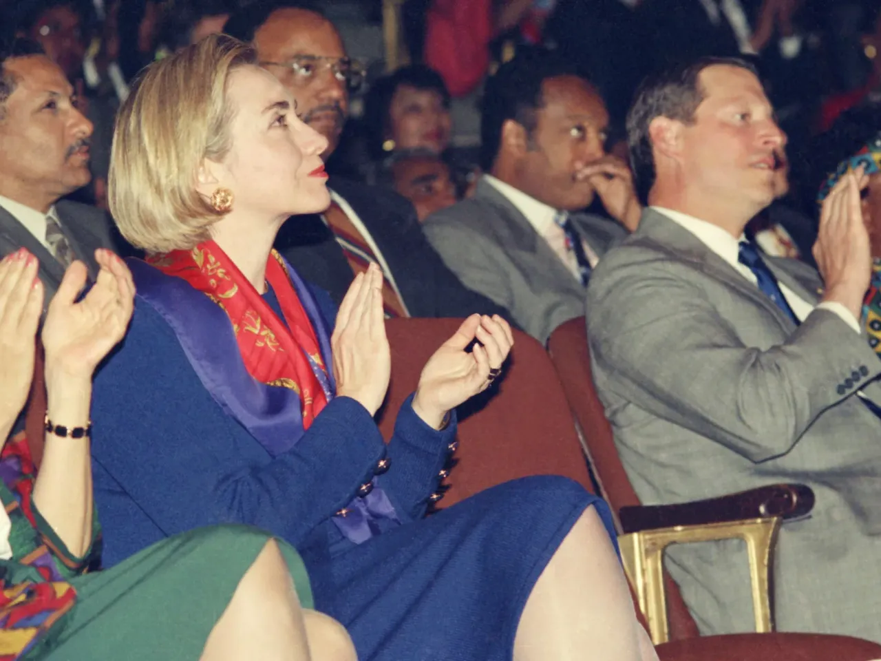 The iconic South African theater that took on apartheid 2 United States First Lady Hillary Rodham Clinton, left, and Vice President Al Gore applaud during a variety musical performance of "Sophiatown" by members of the Market Theatre Company on Monday, May 9, 1994 in Johannesburg. Rev. Jesse Jackson is seated behind Gore.