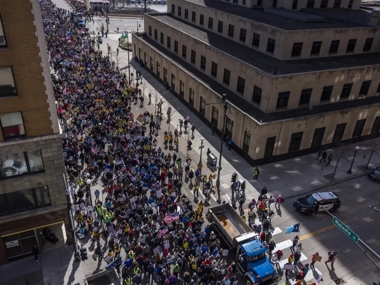 Thousands of community members marched in the flagship "No Kings" protest in St. Paul.