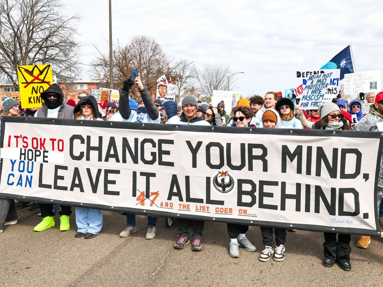 Demonstrators begin to march from the Western Sculpture Garden at the Minnesota State Capitol in St. Paul.