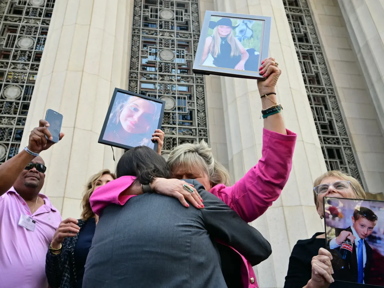 Verdicts against Meta and Google may bring a new era of big tech accountability 1 Relatives of victims, including Lori Schott (center), walk out of the Los Angeles Superior Court holding portraits of their loved ones in Los Angeles on March 25. A landmark verdict could reshape how the tech industry faces legal accountability for the mental health of young users.