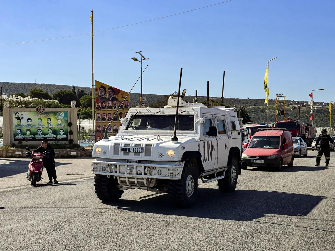 'Not our war' say Christians under siege this Easter, as Israel invades south Lebanon 5 Vehicles of the United Nations Interim Forces In Lebanon escort a convoy of residents from the Christian village of Alma al-Shaab evacuating from the village in southern Lebanon on March 10.