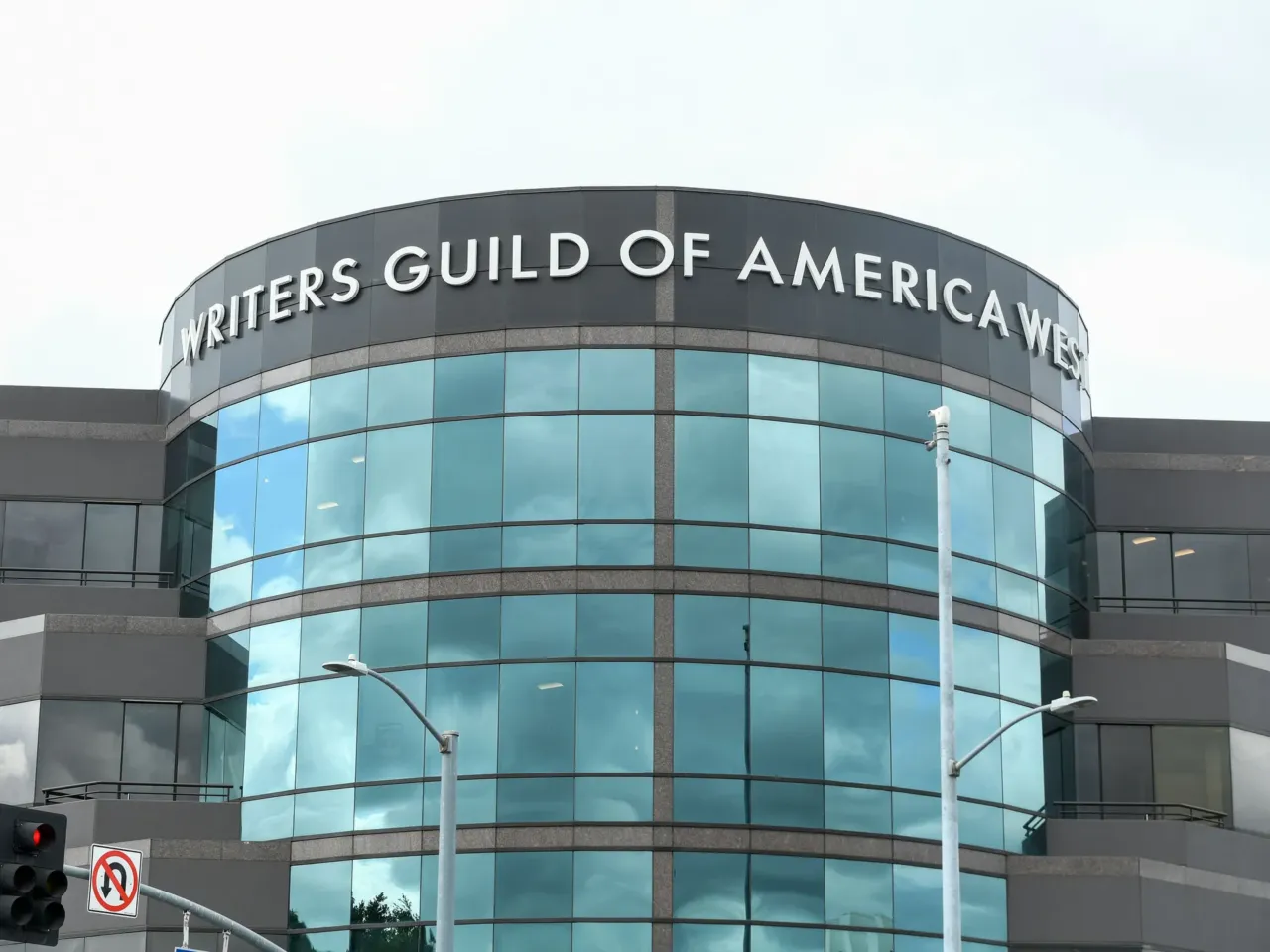 The Writers Guild of America West building in Los Angeles on May 2, 2023.