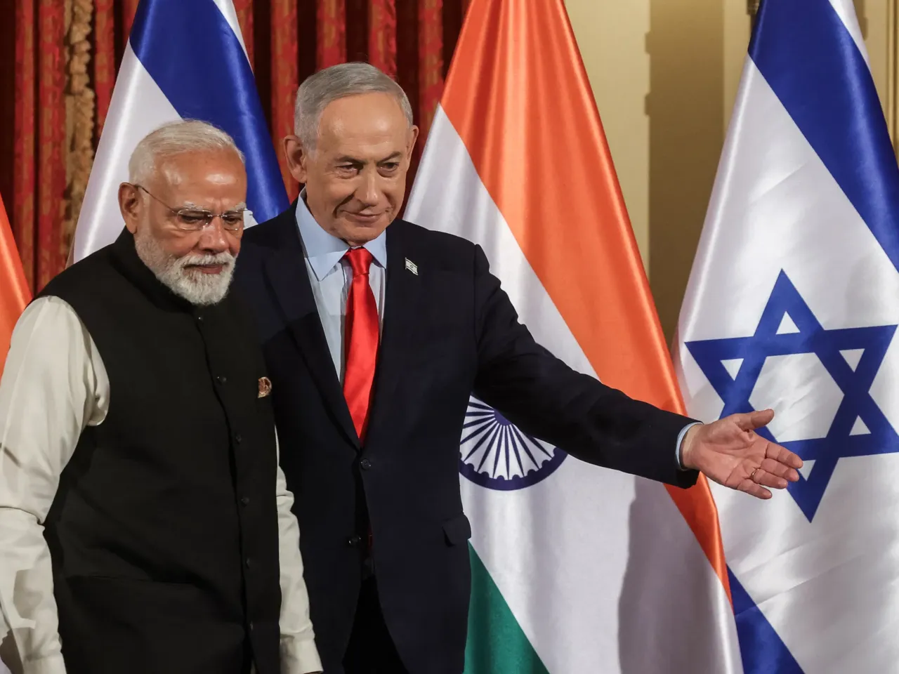 India cracks down on satirists for turning its prime minister into a punch line 1 Israeli Prime Minister Benjamin Netanyahu and his Indian counterpart, Narendra Modi, leave after a press conference in Jerusalem on Feb. 26.