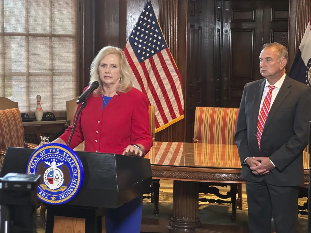 A local judge. A brash 82-year-old senator. State leaders have decided redistricting 6 Missouri Attorney General Catherine Hanaway speaks to reporters after being appointed by Gov. Mike Kehoe last year. She has defended the Republican-tilted redistricting in Missouri against court challenges and a petition drive.