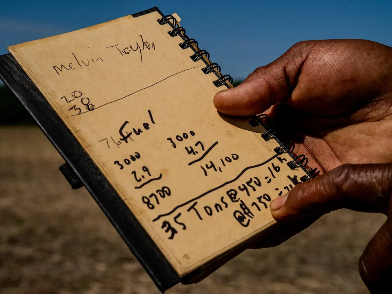 The rising cost of fertilizer and fuel prices is pushing some farmers to the brink 5 Anthony Bland holds a notebook he's used to calculate diesel fuel and fertilizer price increases, which have spiked due to the closure of the Strait of Hormuz.