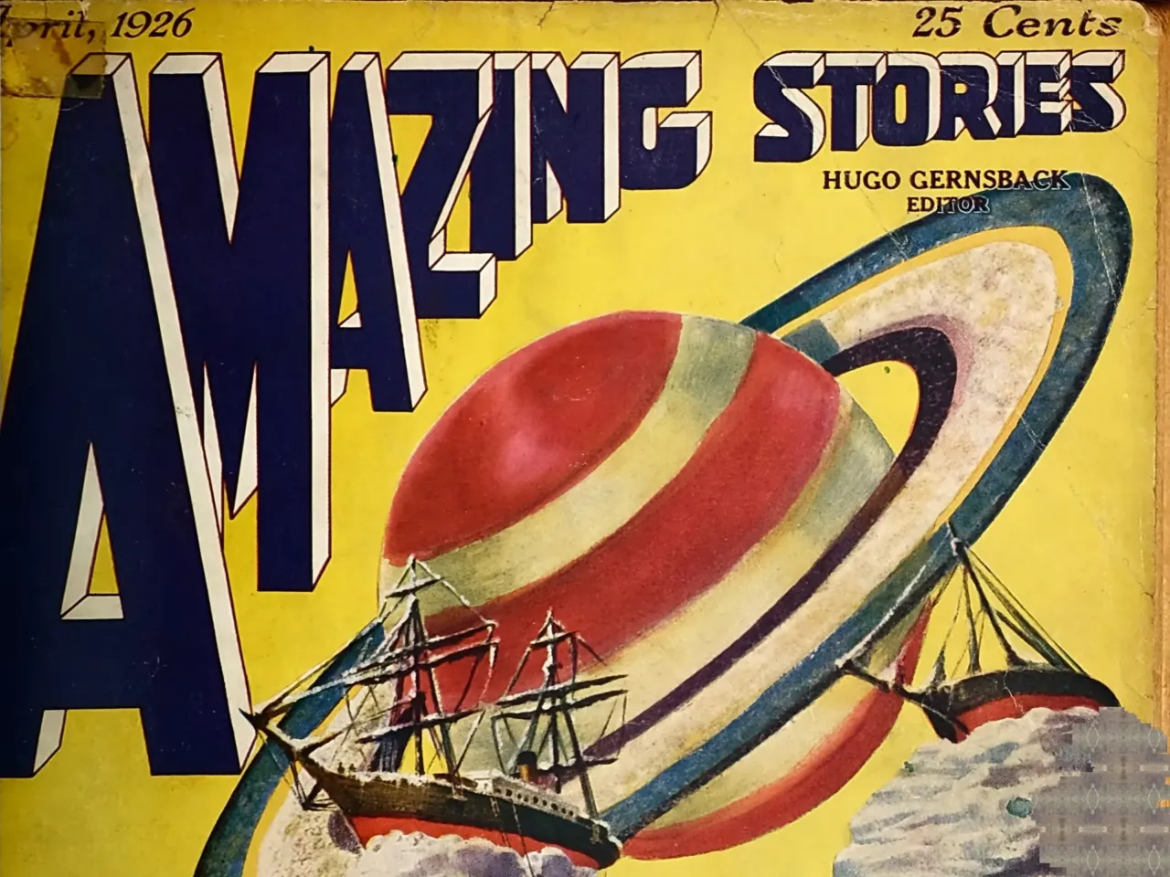 The April 1926 issue of Amazing Stories hit newsstands in March of that year. The cover art by Frank R. Paul illustrated the Jules Verne tale "Off On a Comet."