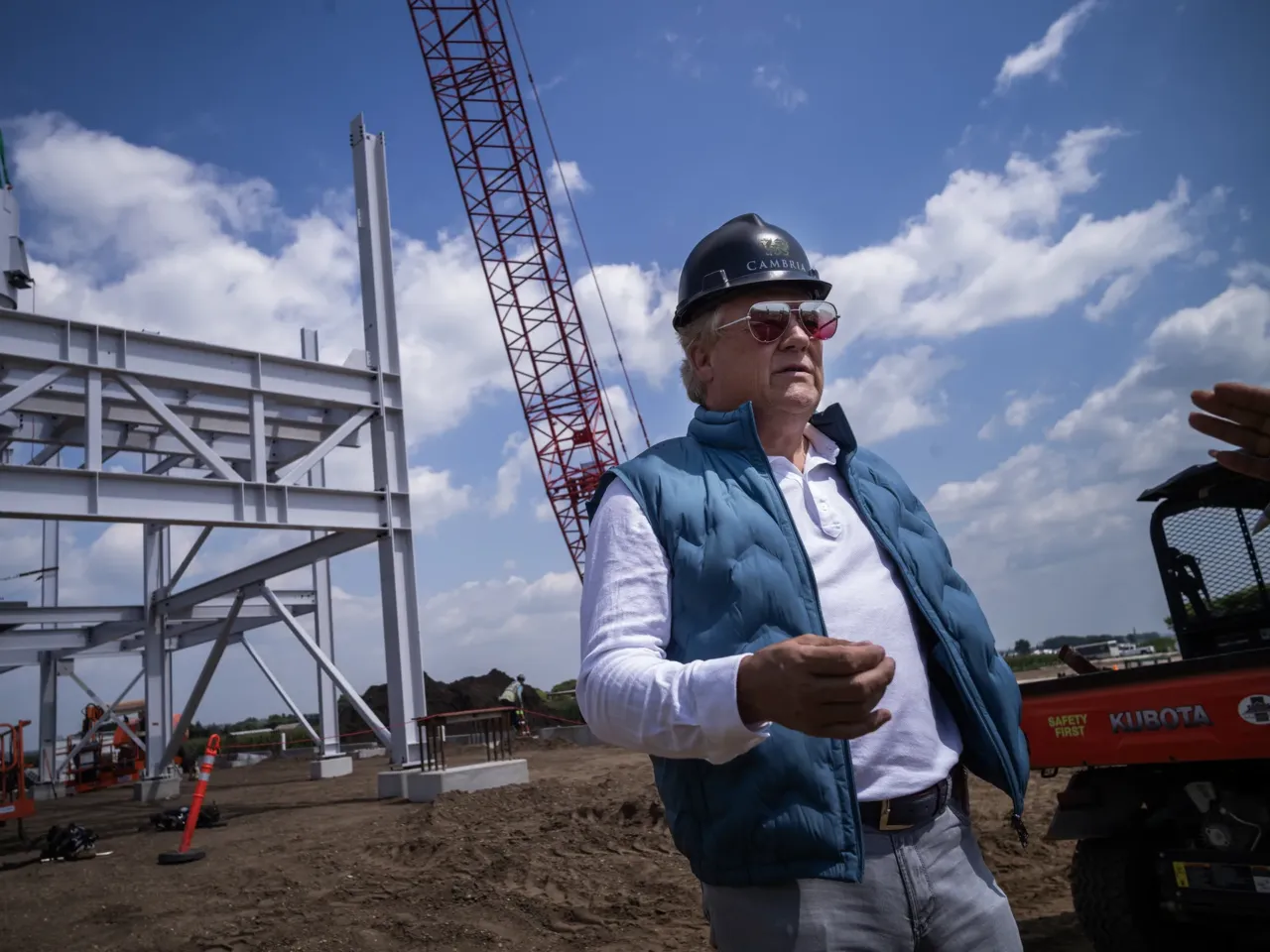 Cambria CEO Marty Davis speaks on the job site of the countertop company's new $80 million quartz processing plant and rail center in Randolph, Minn., on August 13, 2025.  (Photo by The Minnesota Star Tribune via Getty Images)