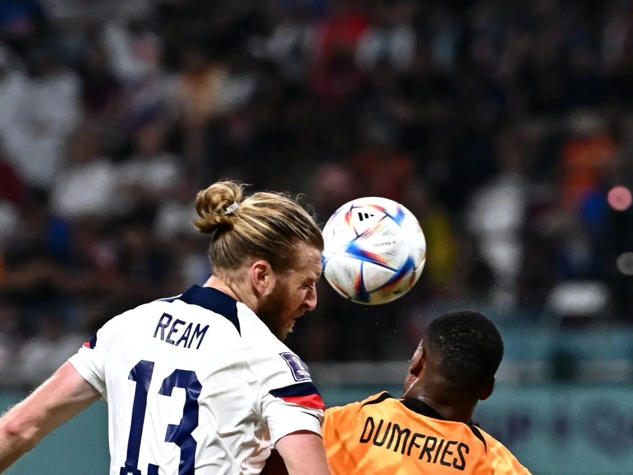 Ahead of the World Cup, pressure to win and grow American soccer is on Tim Ream's mind 2 U.S. defender Tim Ream (L) and Netherlands' defender Denzel Dumfries fight for the ball during the Qatar 2022 World Cup round of 16 football match between the Netherlands and USA in Doha on December 3, 2022.