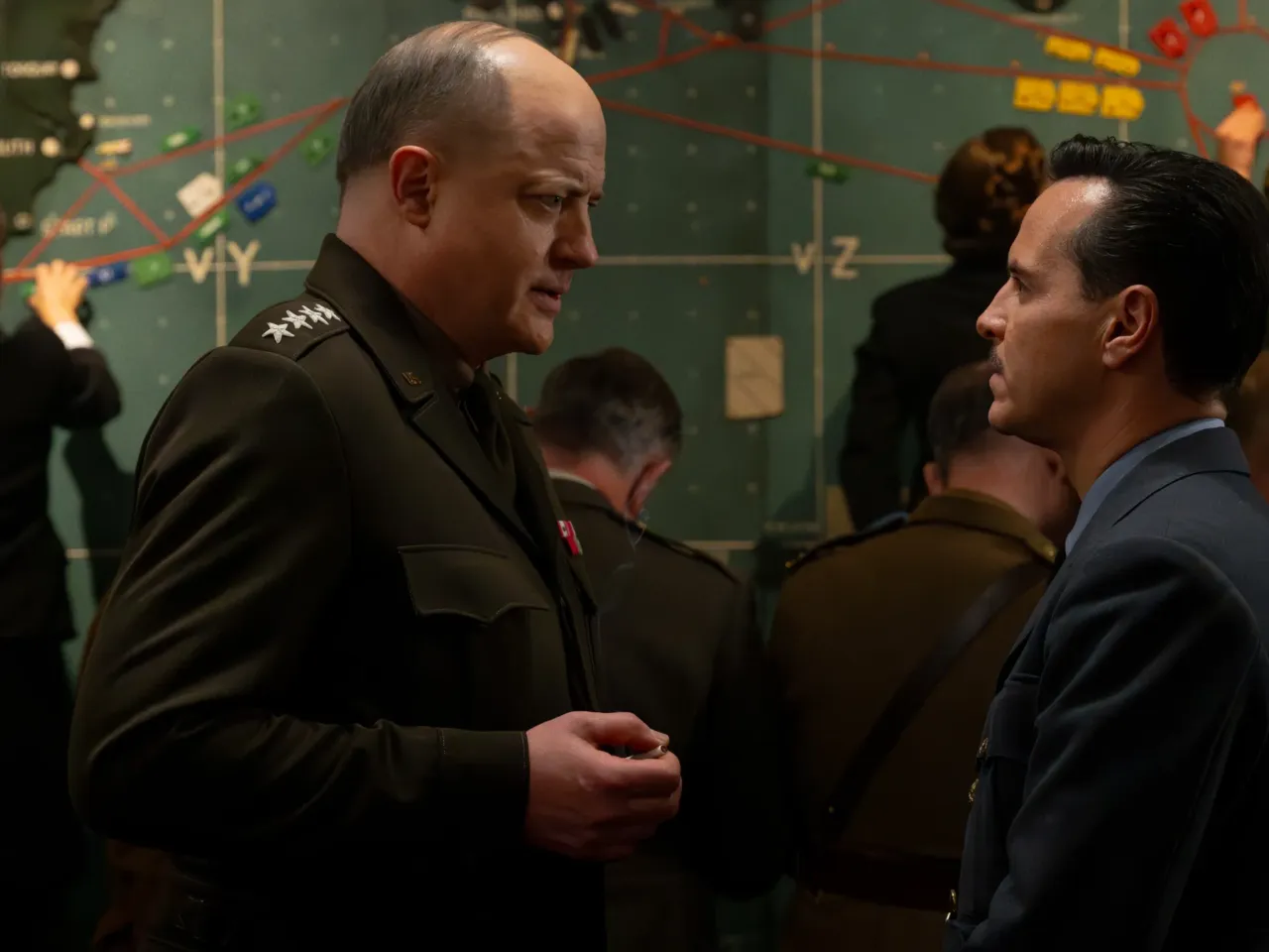 Brendan Fraser plays Gen. Dwight D. Eisenhower and Andrew Scott plays meteorologist James Stagg in the new film Pressure, about the tense lead-up to the D-Day invasion during World War II.