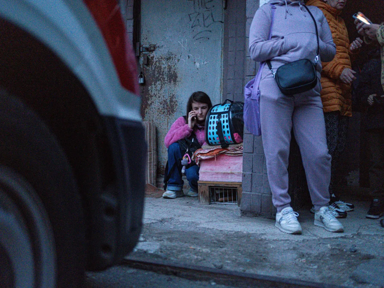 A person makes a call after a night attack on Kyiv, Ukraine on June 2.
