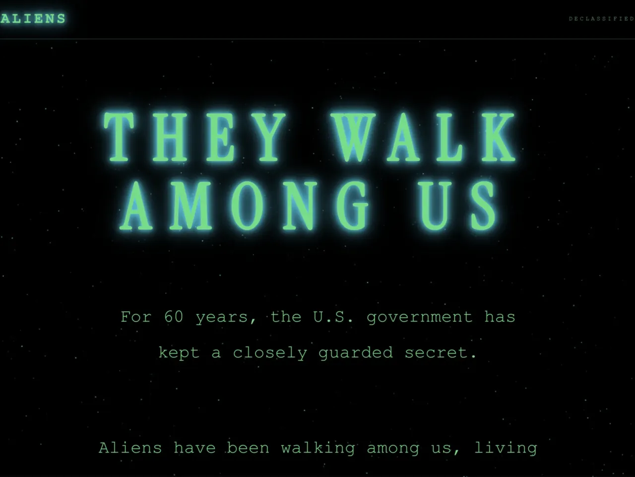 A screenshot of aliens.gov, a new White House web page focuses on immigration enforcement but the design takes inspiration from the X-Files.