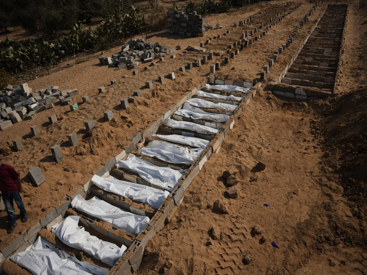 Conflicts are on the rise globally, at the highest level since WWII, data shows 3 Bodies of unidentified Palestinians returned from Israel as part of a ceasefire deal are buried in a mass grave in Deir al-Balah, Gaza Strip, Nov. 5, 2025.